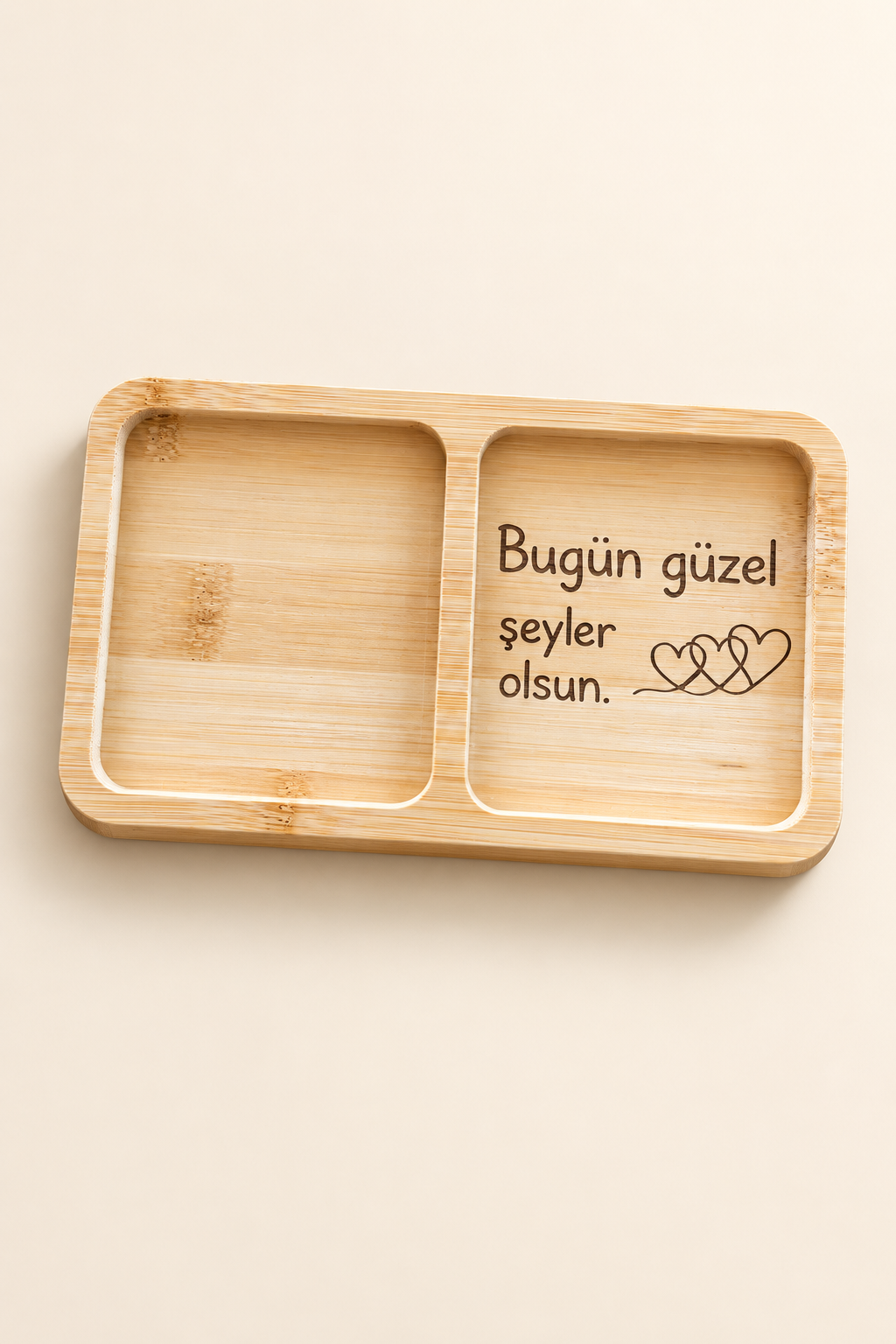 "Bugün Güzel Şeyler Olsun" Kalp Desenli Bambu Çerezlik