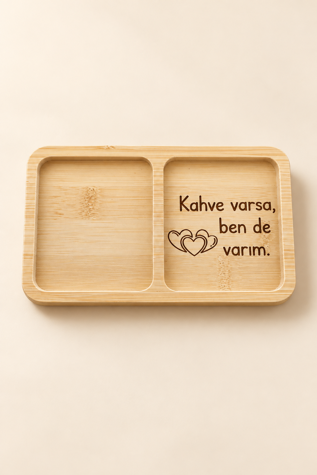 "Kahve Varsa, Ben de Varım" Kalp Desenli Bambu Çerezlik