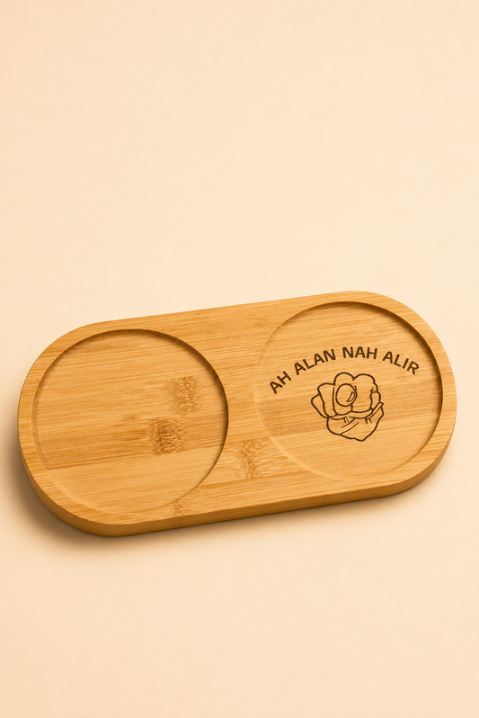 "Ah Alan Nah Alır" Yazılı Bambu Kahve Sunum Tabağı - Oval