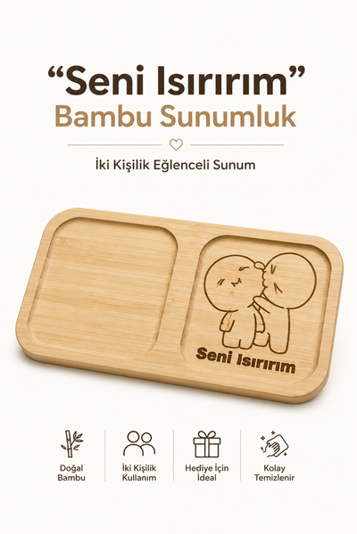 "Seni Isırırım" Yazılı Bambu Kahve Sunum Tabağı - Dikdörtgen