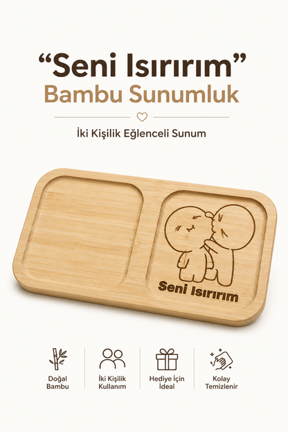 "Seni Isırırım" Yazılı Bambu Kahve Sunum Tabağı - Dikdörtgen