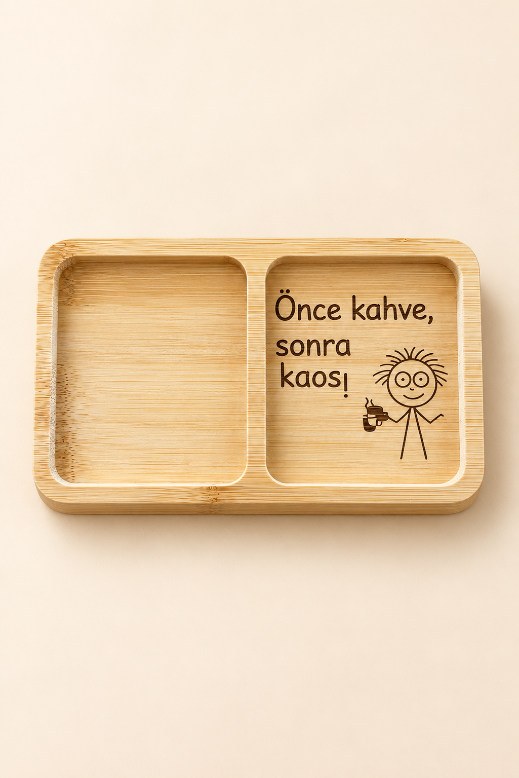 "Önce Kahve, Sonra Kaos!" Çizgi Figür Desenli Bambu Çerezlik