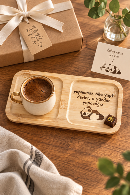 "Yapmasak da Yaptı Derler" Panda Detaylı Kahve Sunum Tabağı
