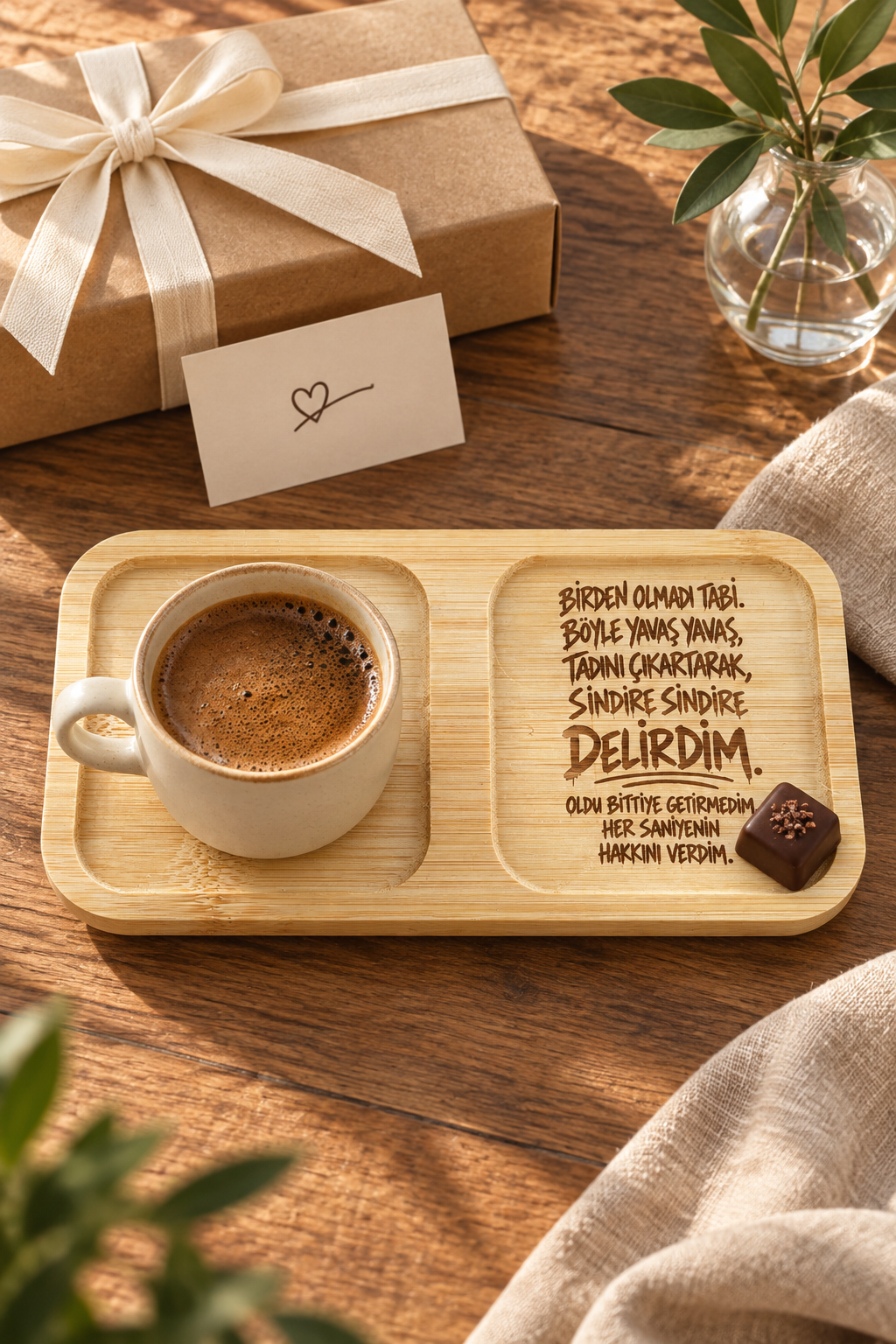 "Sindire Sindire Delirdim" Bambu Kahve Sunum Tabağı