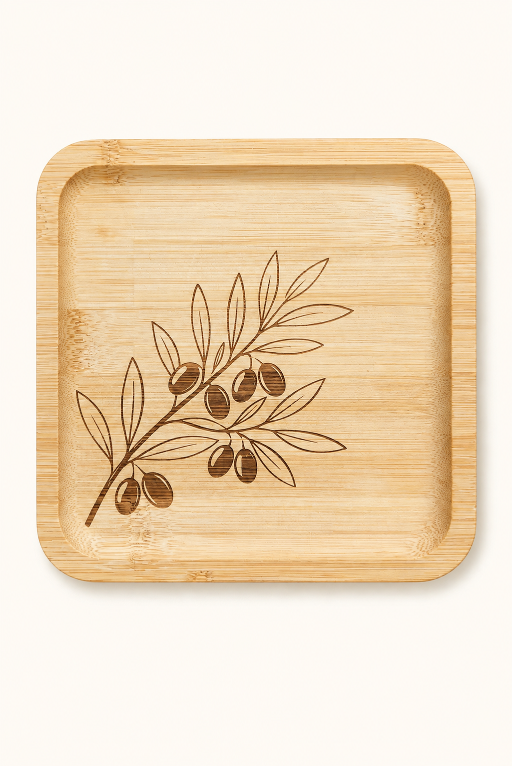 Classic Zeytin Dalı Bambu Meyve Tabağı - 15x15