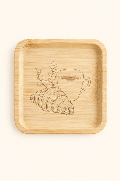 Classic Kahve & Kruvasan Bambu Meyve Tabağı - 15x15