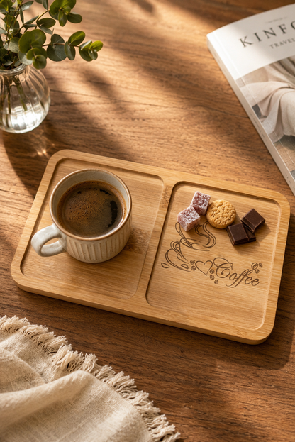 Love Coffee Bambu Kahve Sunum Tabağı - Dikdörtgen