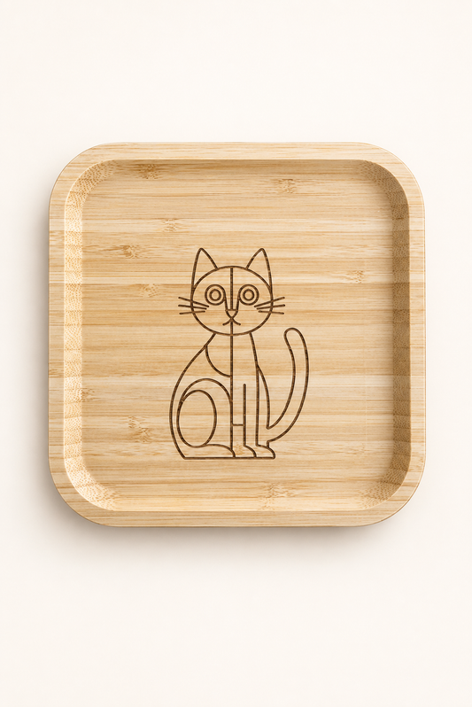 Signature Kedi Desenli Kare Bambu Meyve ve Sunum Tabağı - 20x20
