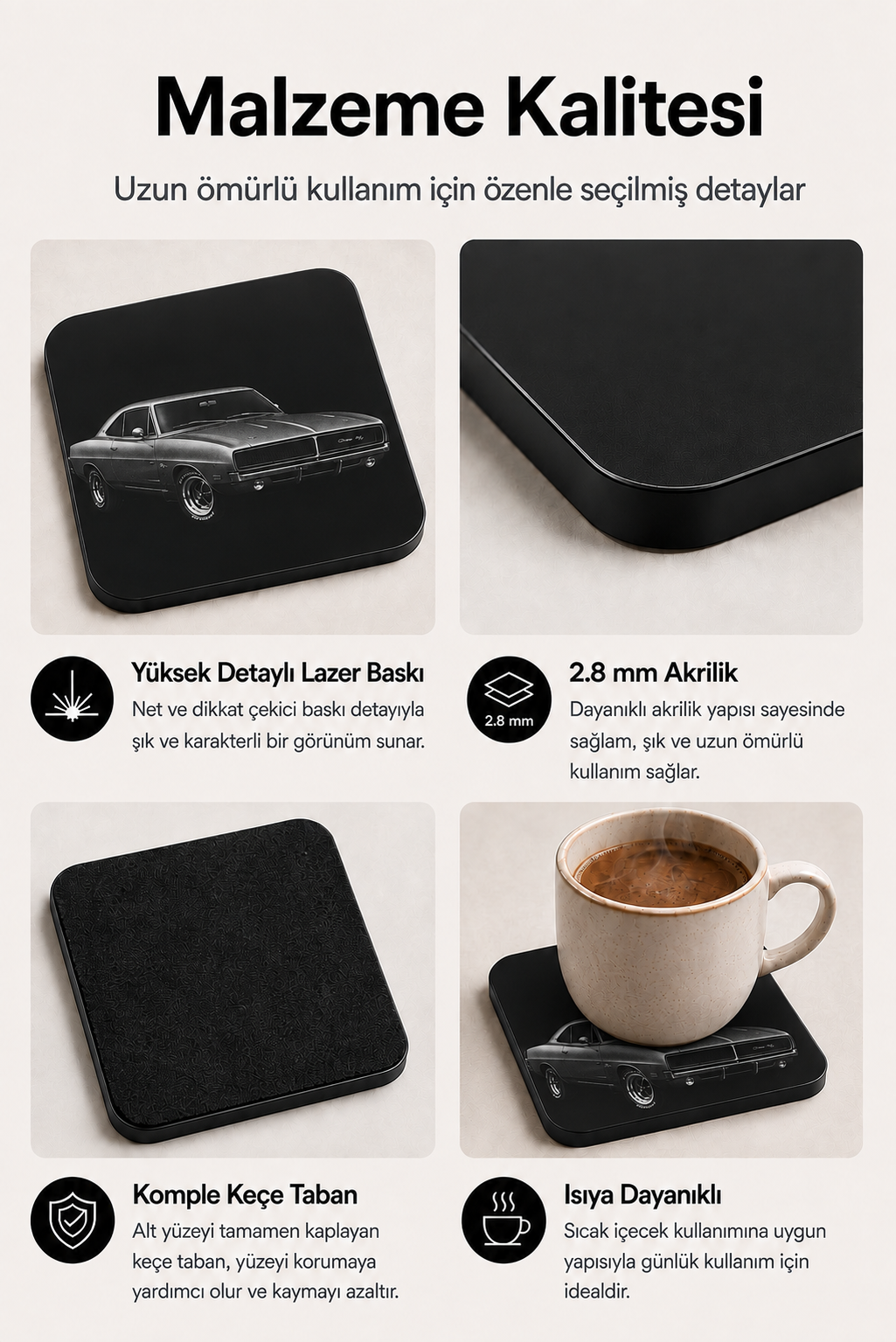 Klasik Amerikan Muscle Car Desenli Bardak Altlığı