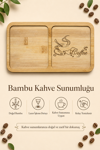 Love Coffee Bambu Kahve Sunum Tabağı - Dikdörtgen