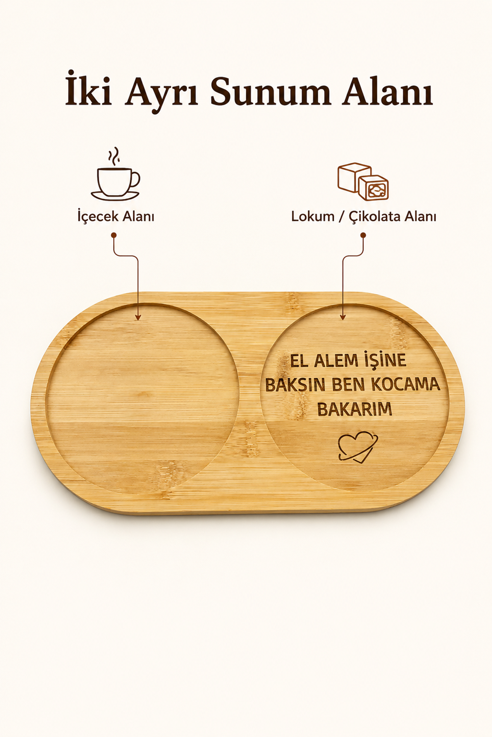 "El Alem İşine Baksın" Yazılı Bambu Kahve Sunum Tabağı - Oval