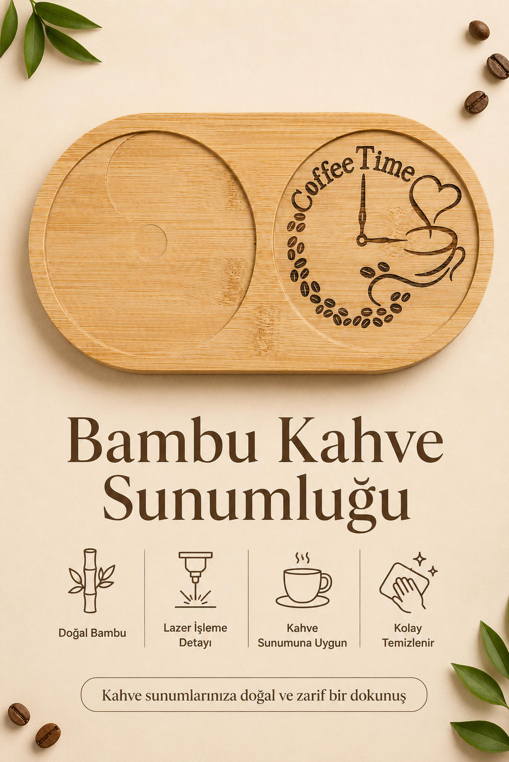 Coffee Time Bambu Kahve Sunum Tabağı - Oval