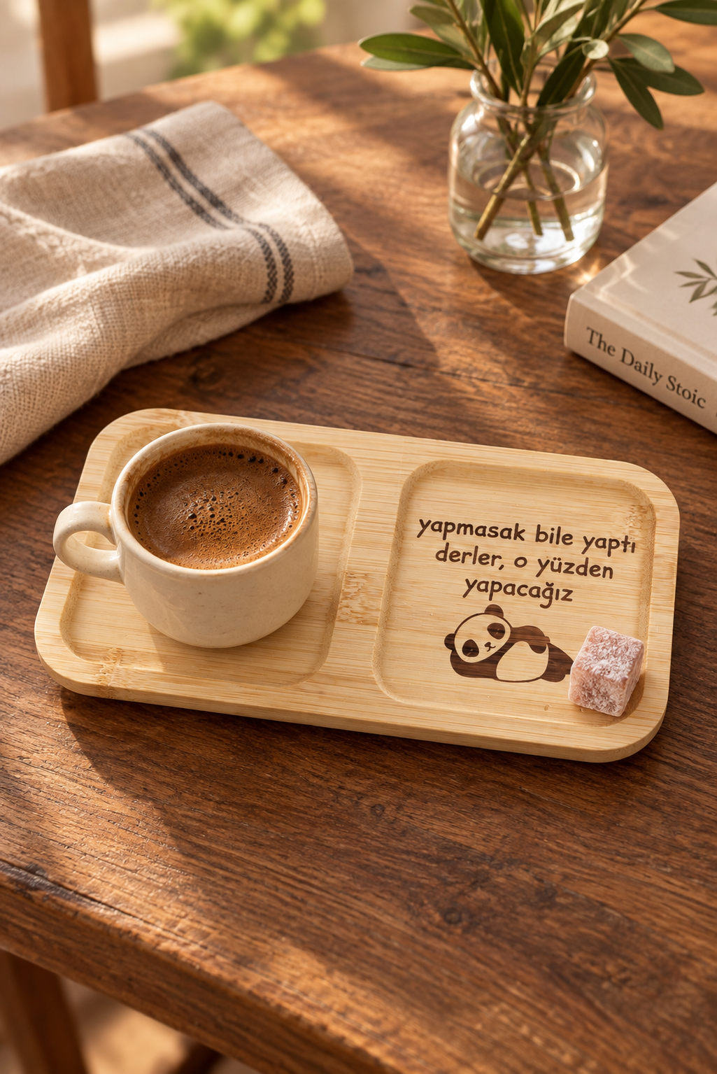 "Yapmasak da Yaptı Derler" Panda Detaylı Kahve Sunum Tabağı