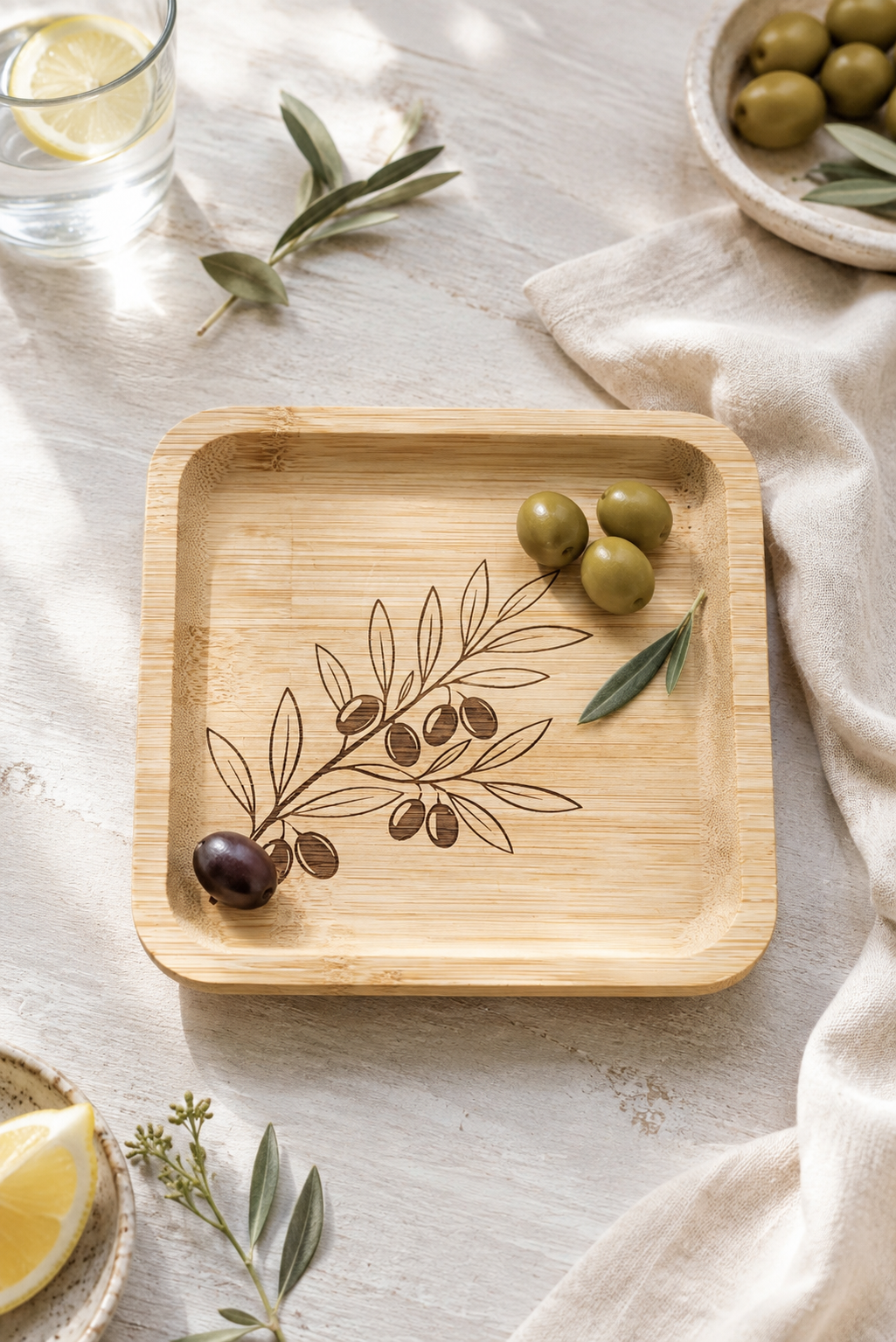 Classic Zeytin Dalı Bambu Meyve Tabağı - 15x15