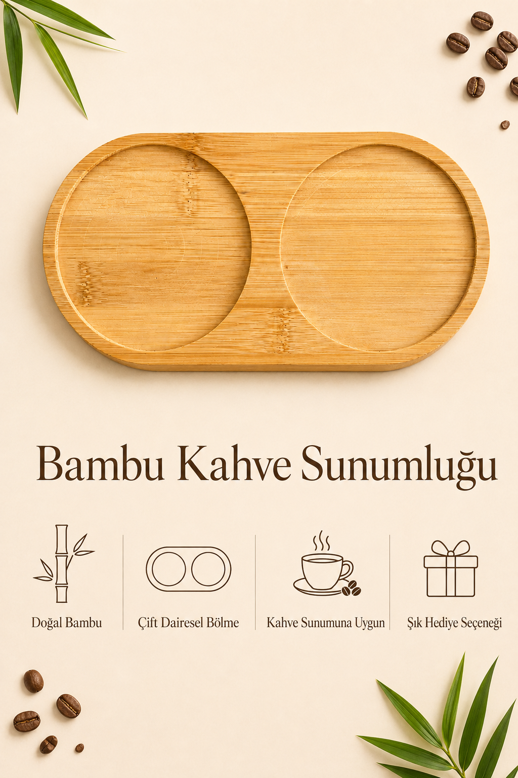 Kişiye Özel Yazılı Bambu Kahve Sunum Tabağı - Oval