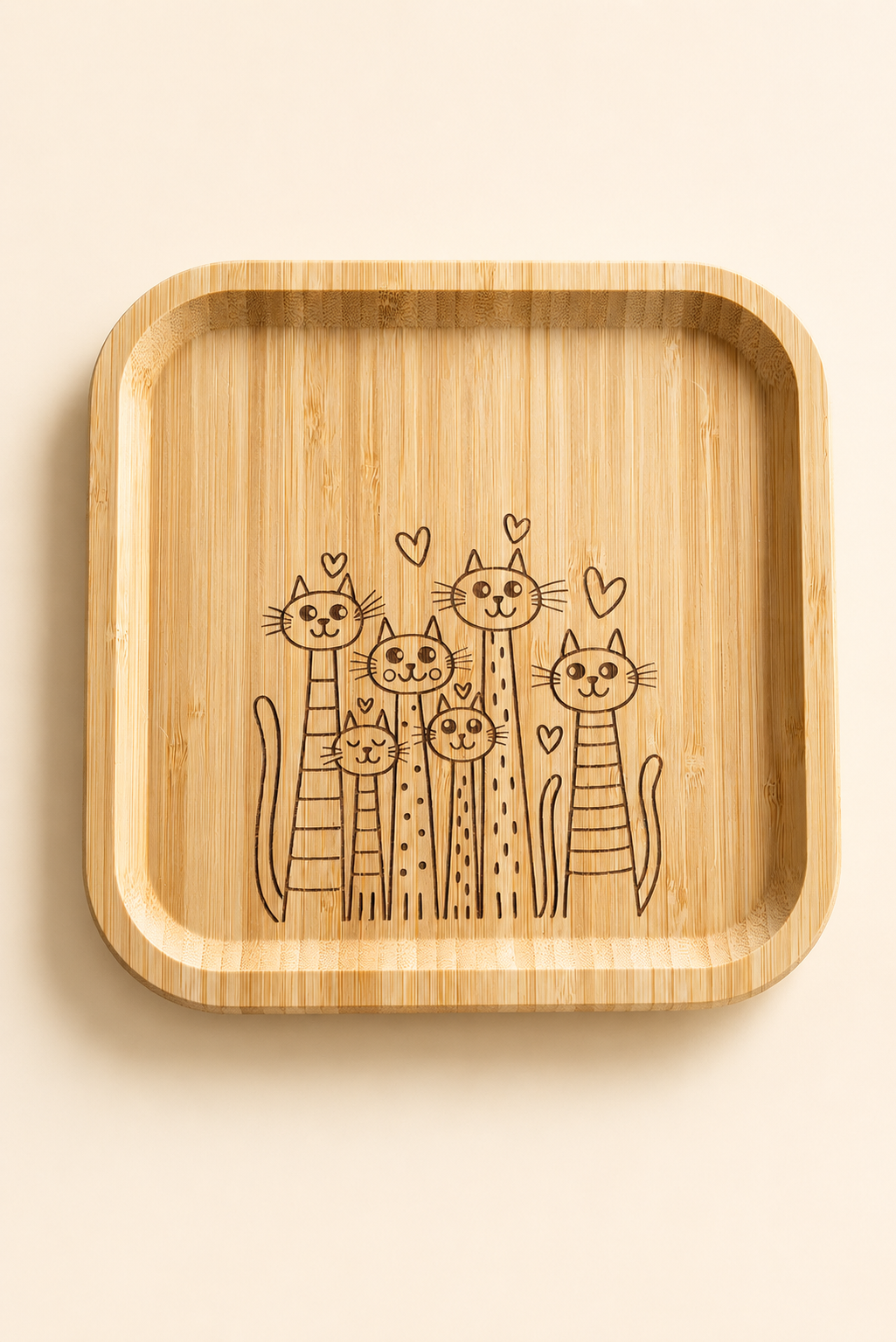 Signature Altı Kedi Desenli Kare Bambu Meyve ve Sunum Tabağı - 20x20