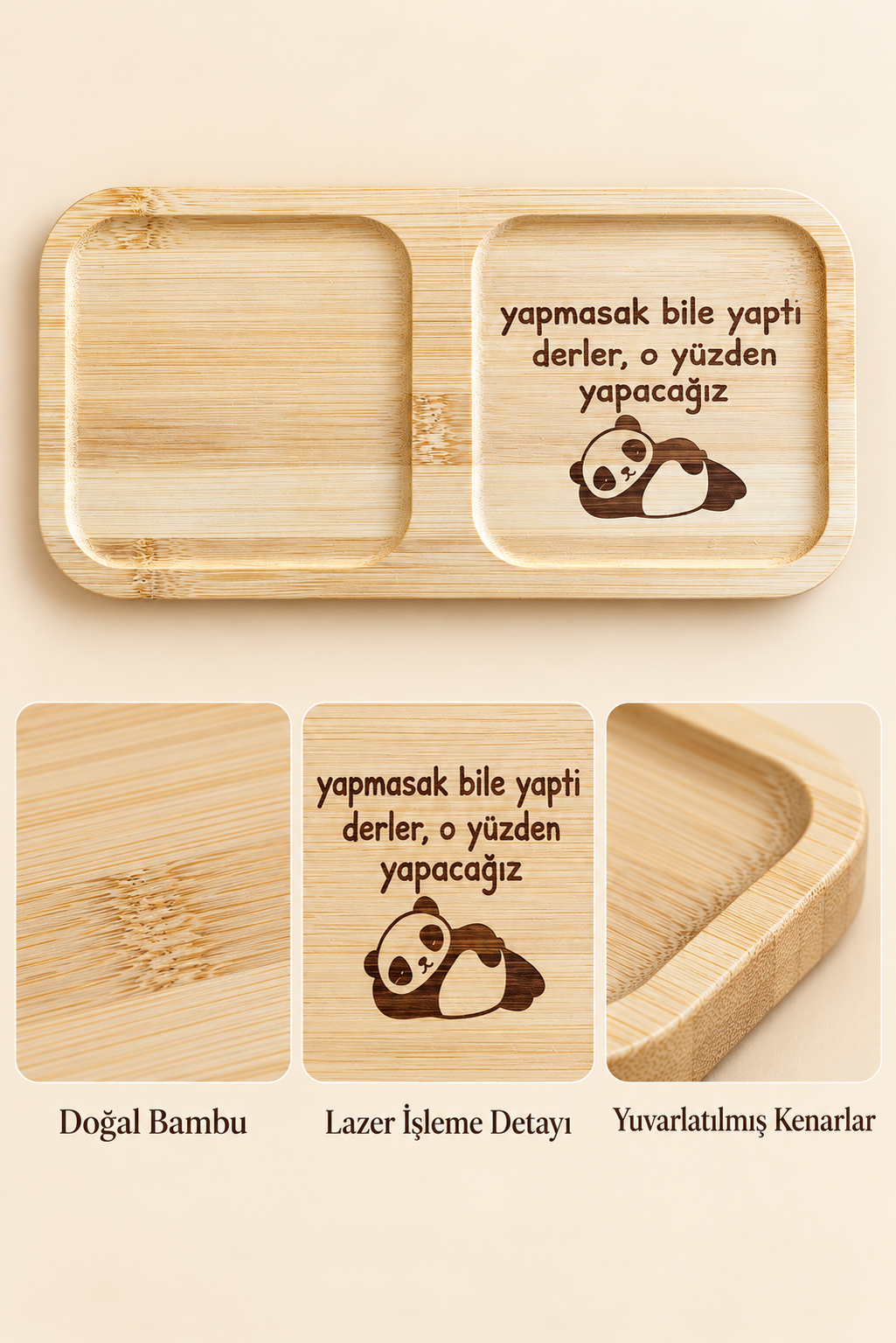 "Yapmasak da Yaptı Derler" Panda Detaylı Kahve Sunum Tabağı