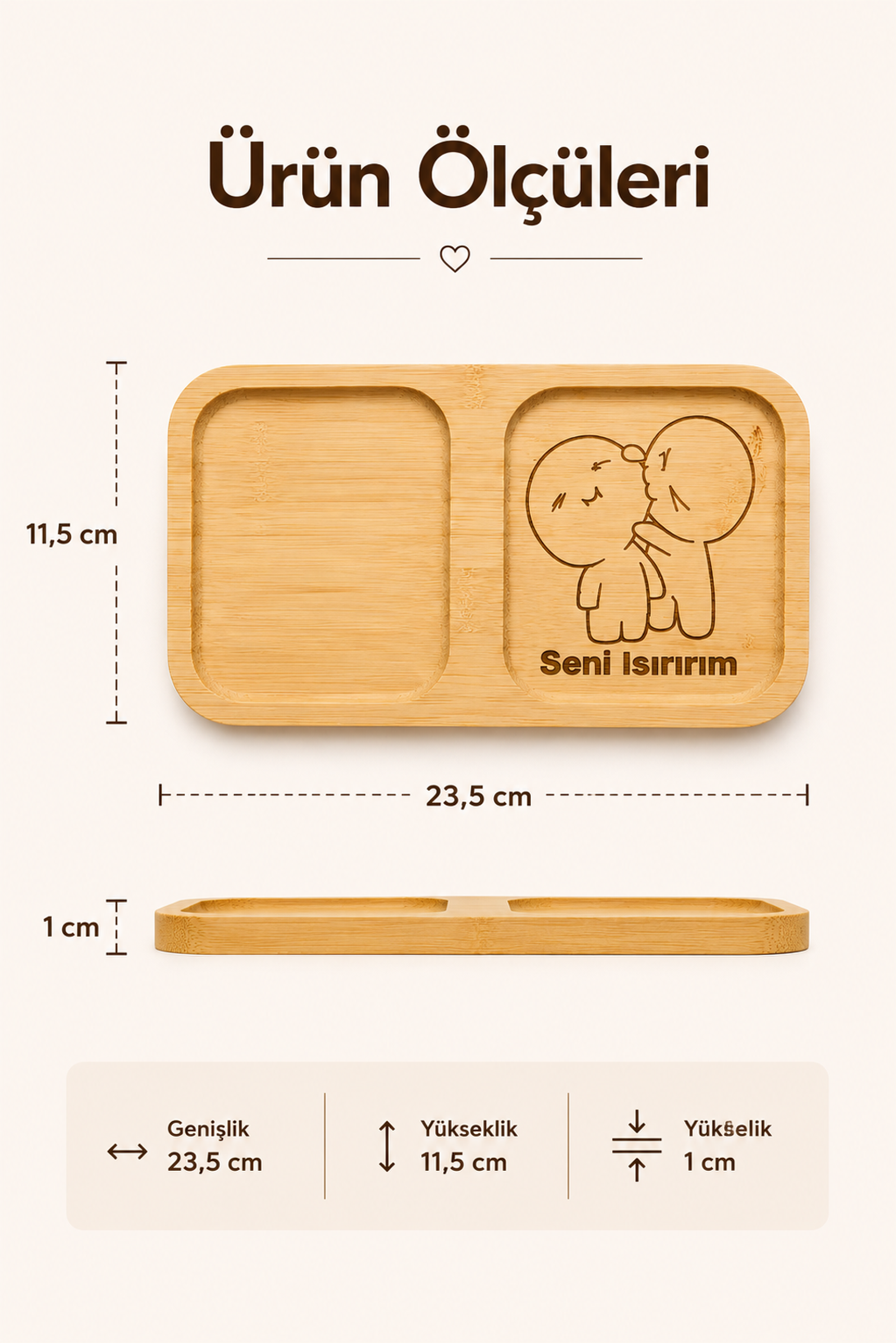 "Seni Isırırım" Yazılı Bambu Kahve Sunum Tabağı - Dikdörtgen