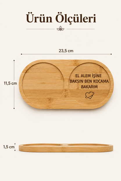 "El Alem İşine Baksın" Yazılı Bambu Kahve Sunum Tabağı - Oval