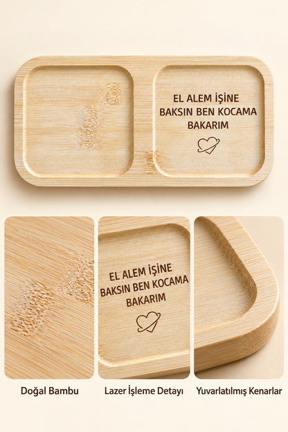 "El Alem İşine Baksın" Bambu Kahve Sunum Tabağı - Dikdörtgen