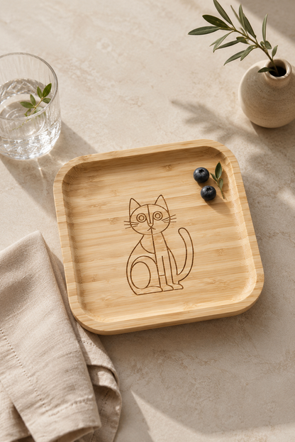 Signature Kedi Desenli Kare Bambu Meyve ve Sunum Tabağı - 20x20