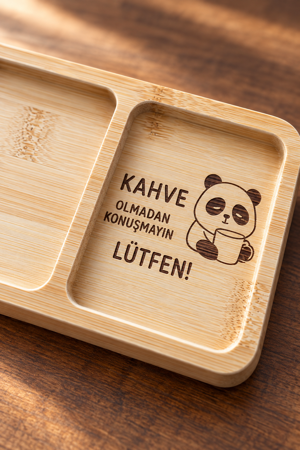 "Kahve Olmadan Konuşmayın Lütfen!" Panda Desenli Bambu Çerezlik