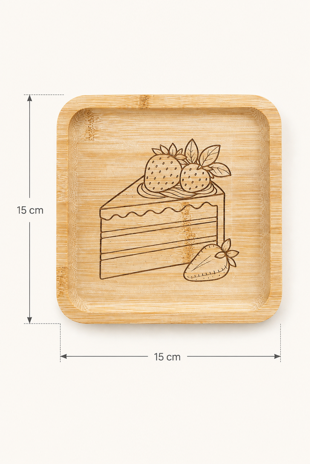 Classic Çilekli Pasta Bambu Meyve Tabağı - 15x15